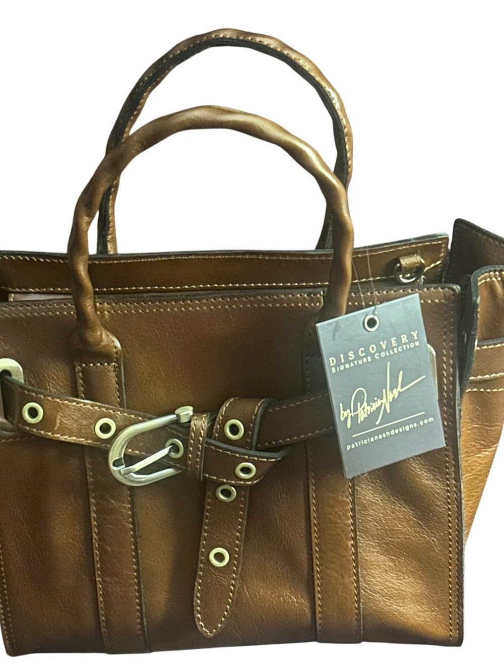 Patricia Nash Brown Leather Tote with Belt-Detail Handles